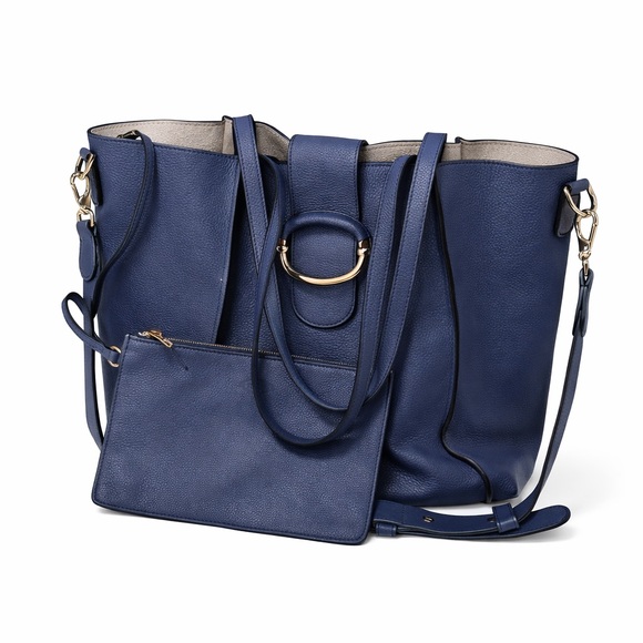 Tod's Handbags - Tod’s Double T Ring Leather 2-Way Tote Bag Navy Blue